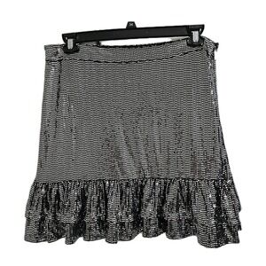 Michael Michael Kors Mini‎ Sparkle Ruffle Skirt Women's Lg Black Silver Stretch